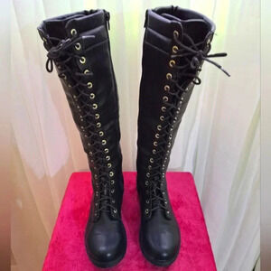 Knee high  lace up side zip boots size 7.5 us